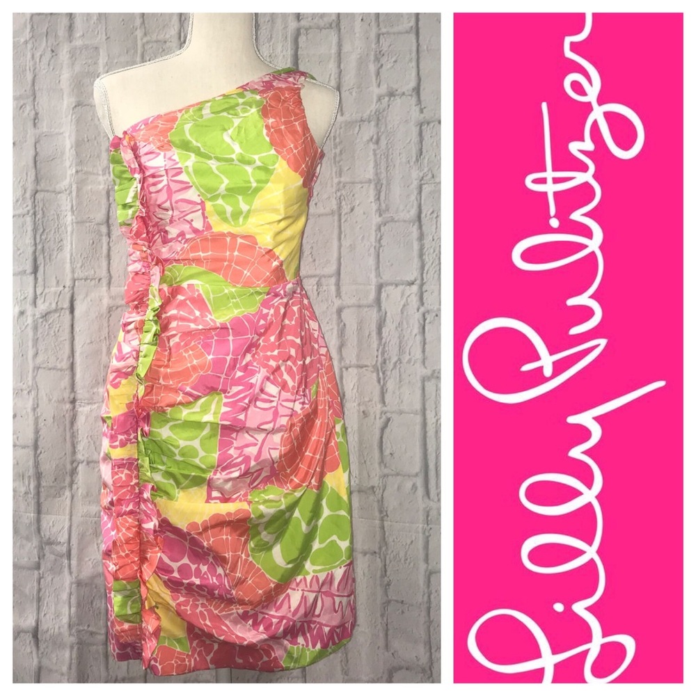 🌸 EUC Lilly Pulitzer Silk One Shoulder Dress 🌸